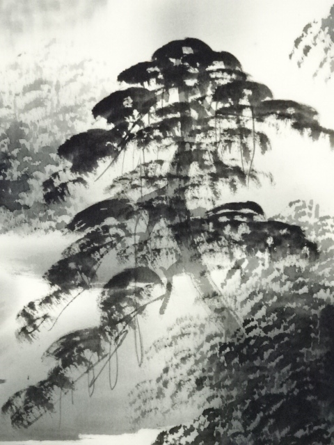 水墨画 山水画　肉筆画 真作] [S8] 原田紫峯「水墨山水」絹本 肉筆 水墨画 山水図 夏景